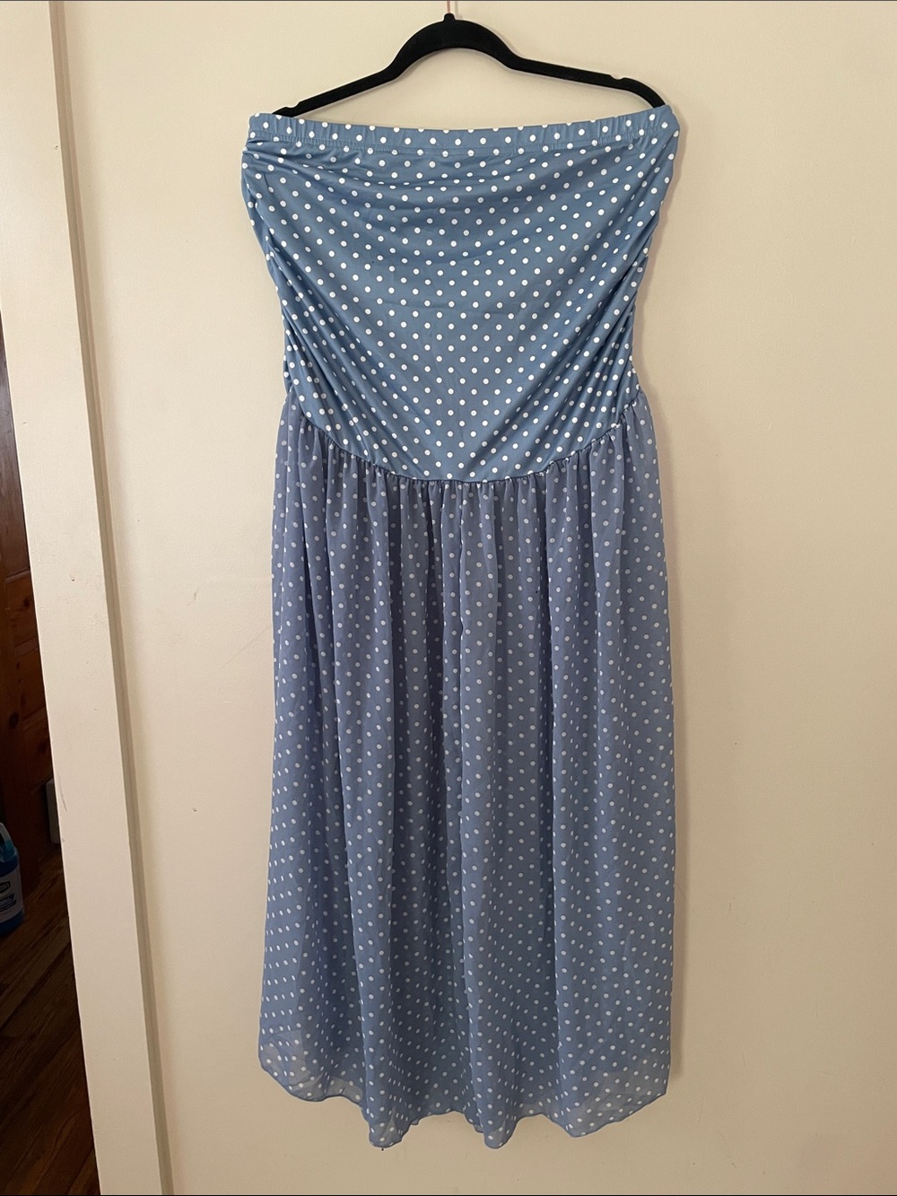 SHEIN Light Blue Strapless Polka Dot Midi Dress. 2XL